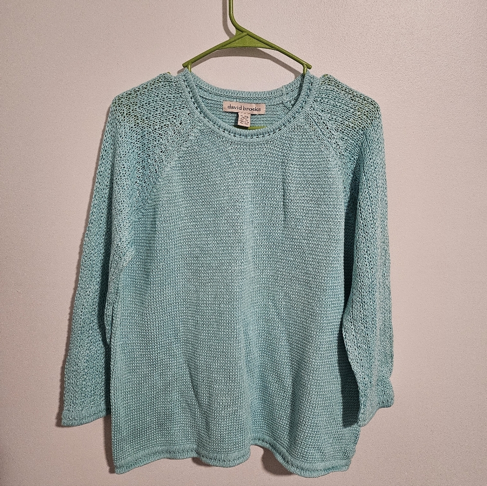 David Brooks Aqua Knit Sweater Women’s XL Lightweight 3/4 Sleeve Pullover